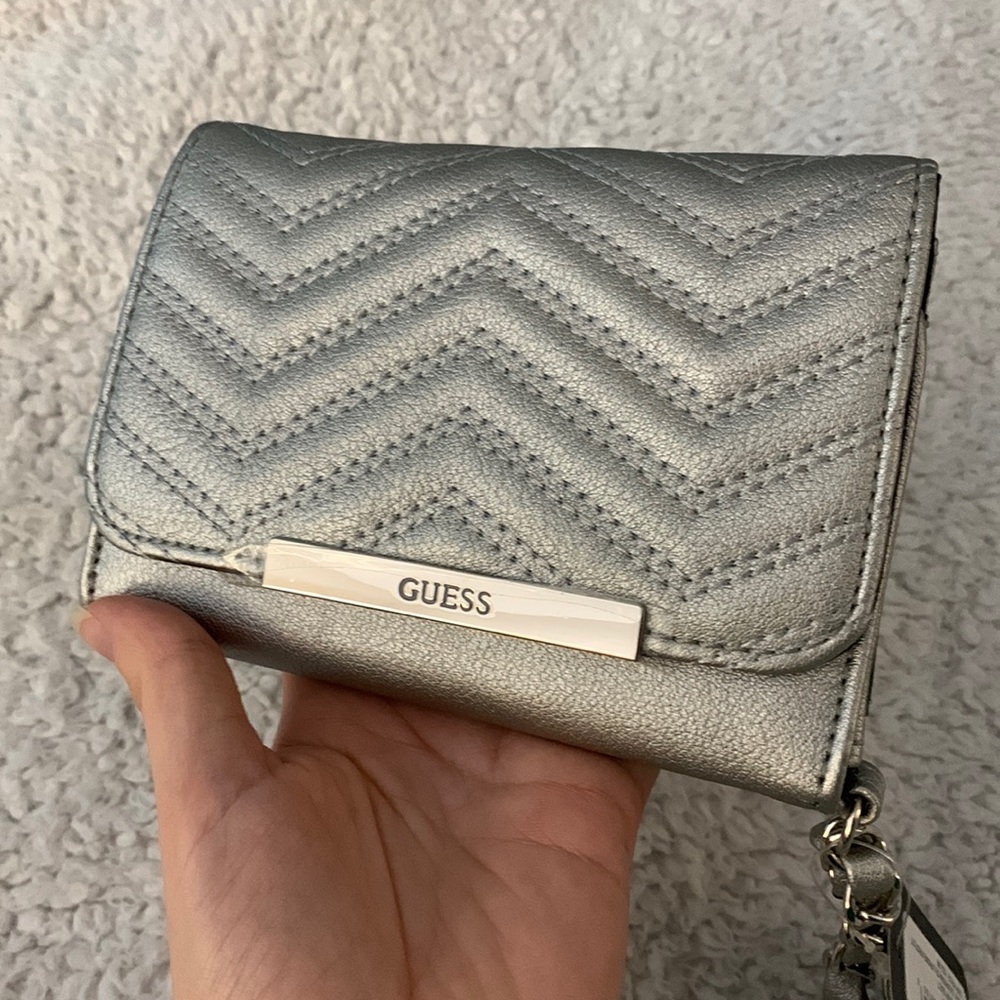 Guess Silver / Grey Leather Chevron Wristlet
